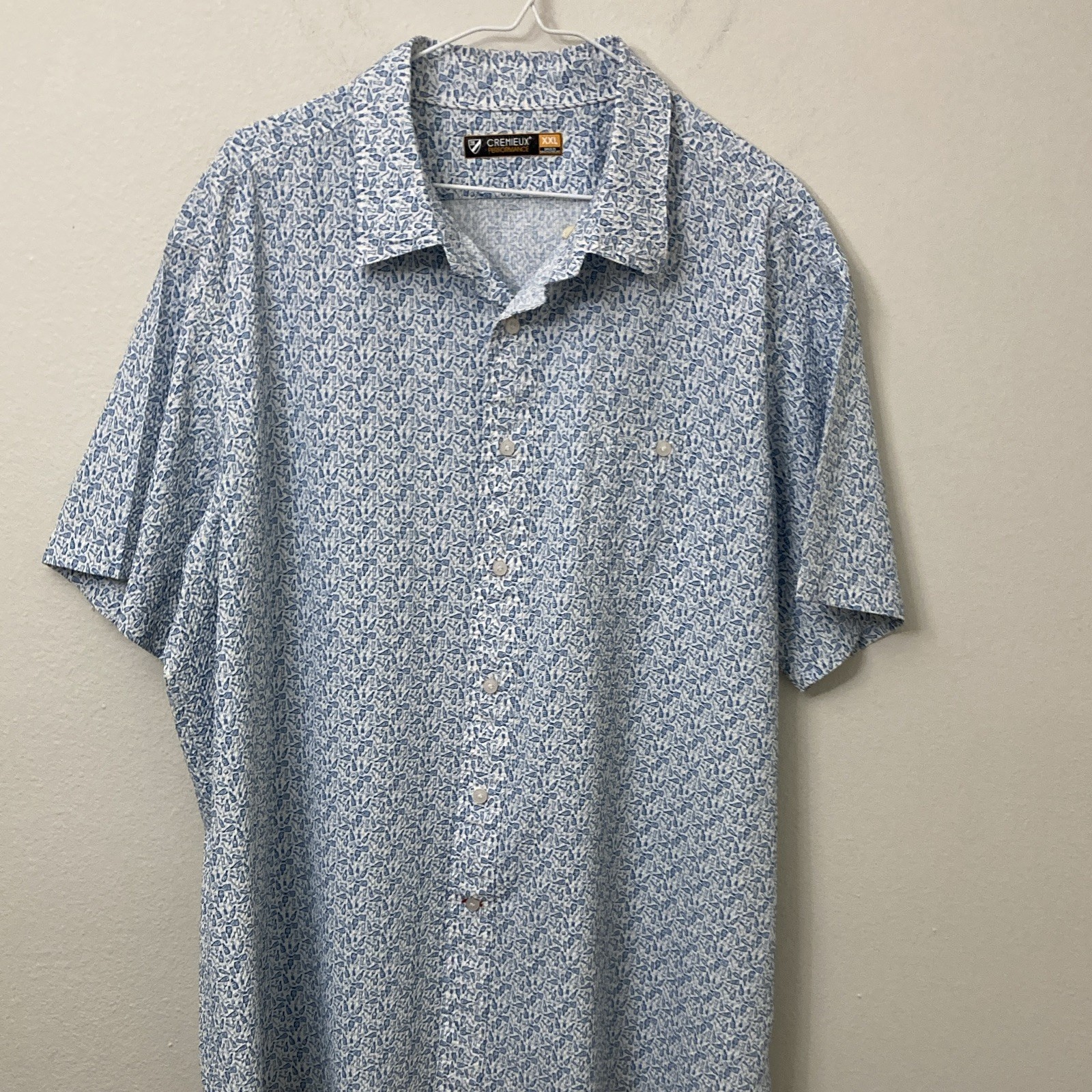 Cremieux Performance Men’s XXL Short Sleeve Novelty Button-Up Shirt Blue/White