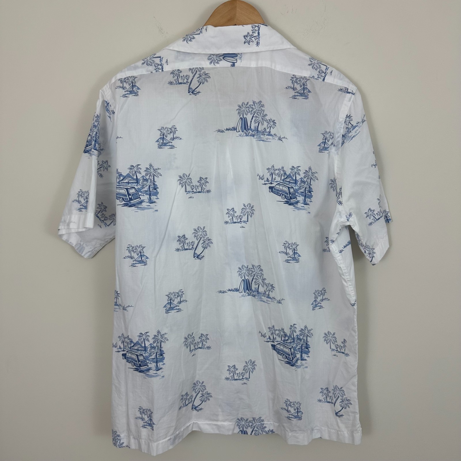 Brooks Brothers Hawaiian Camp Loop Shirt Blue Palm Tree Surfboard Regent Mens L