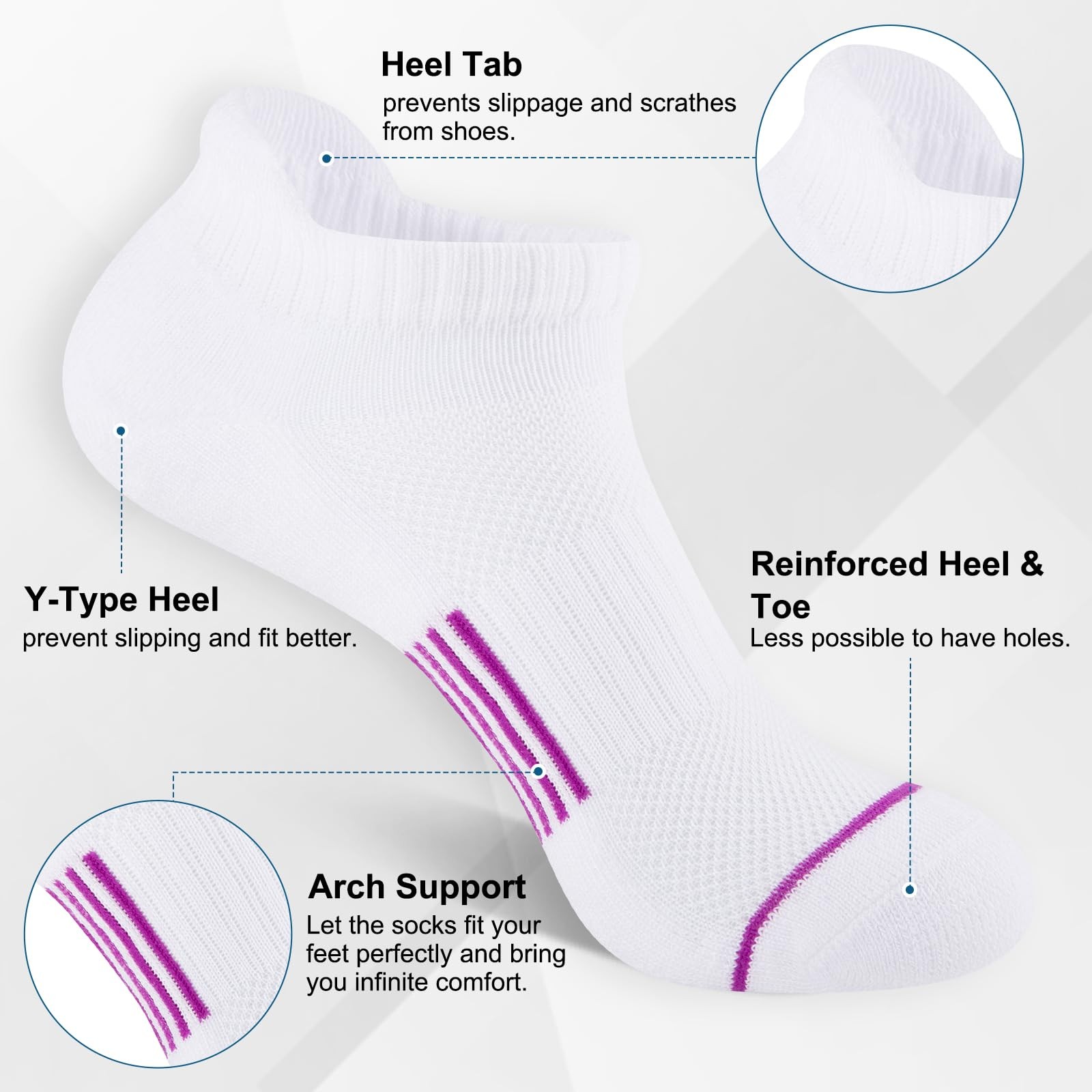 7 Pairs Womens Ankle Socks Athletic Cushioned Anti-Blister Running Low Cut So.