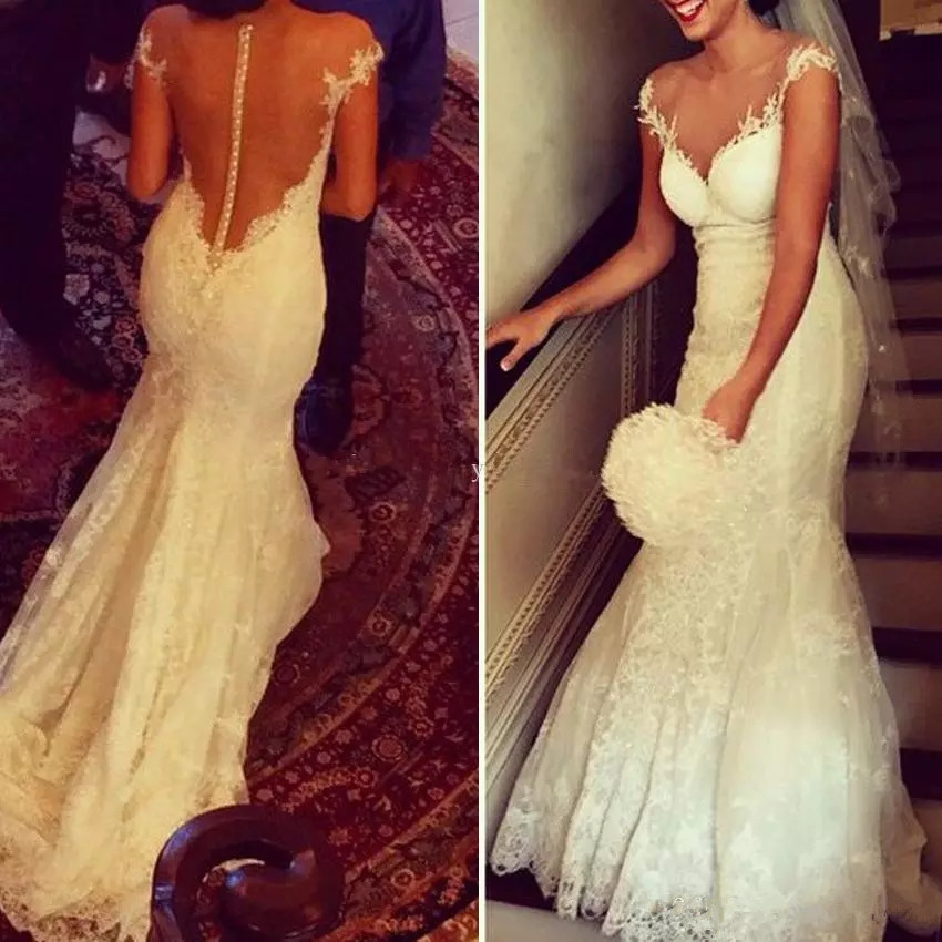 Sexy Mermaid Wedding Dress Lace Bridal Gown Custom Size 2 4 6 8 10 12 14 16 18+