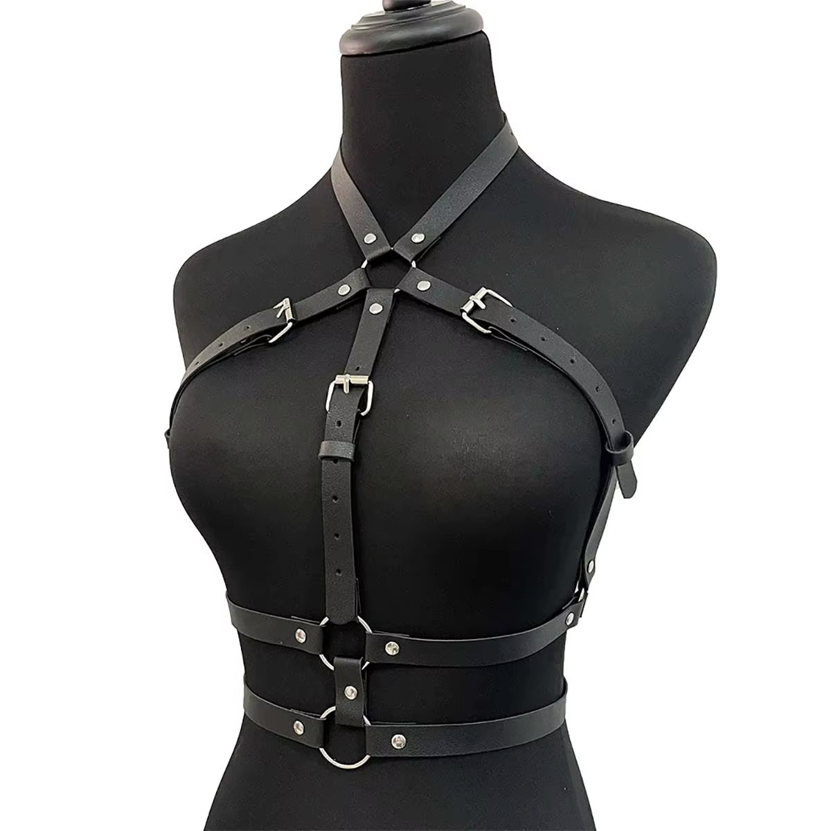 Adjustable Vegan Leather Layering Harness – Gothic Punk Fashion Accessory