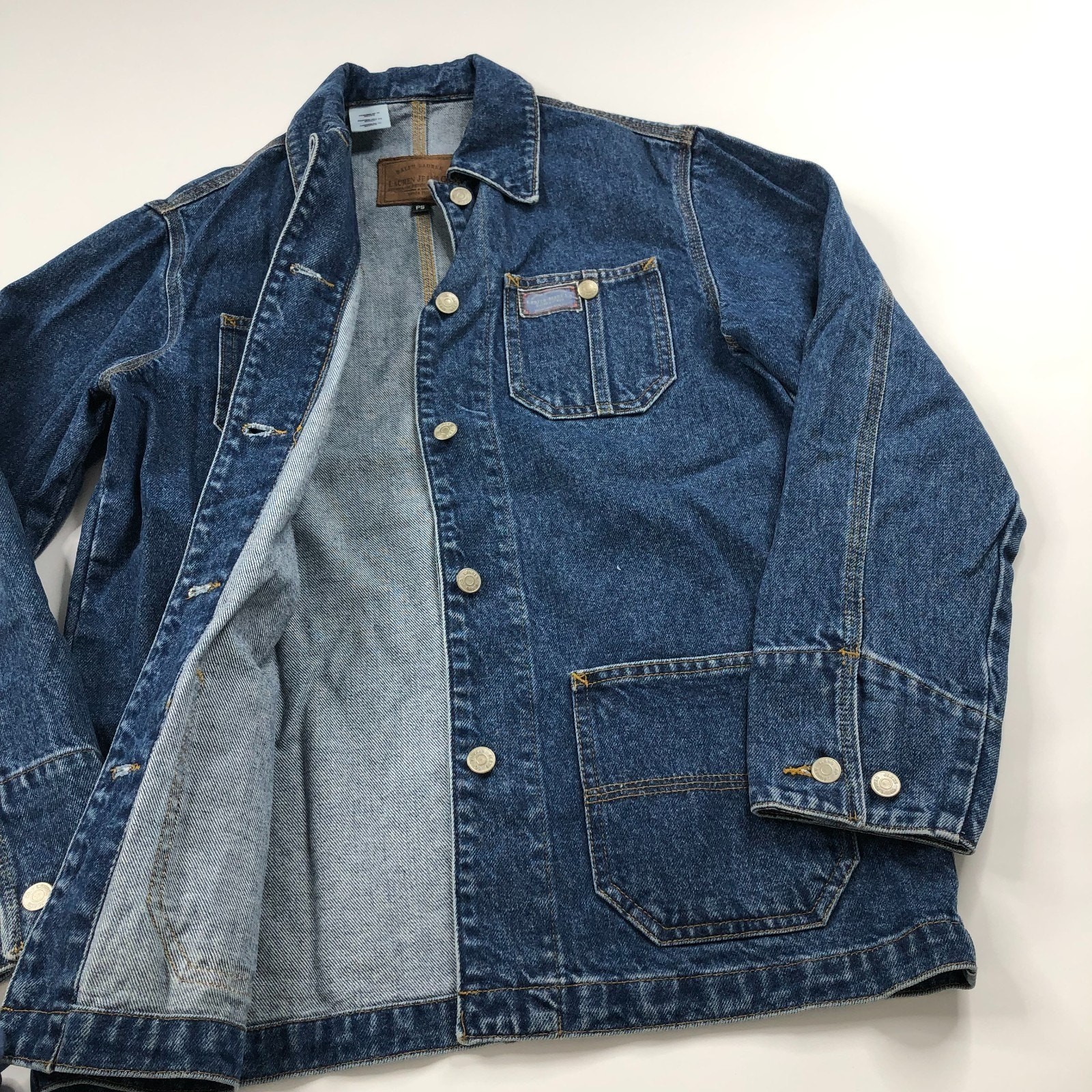 Lauren Jeans Co. PS Petite Small Chore Coat Barn Country Denim Jacket Blue MINT