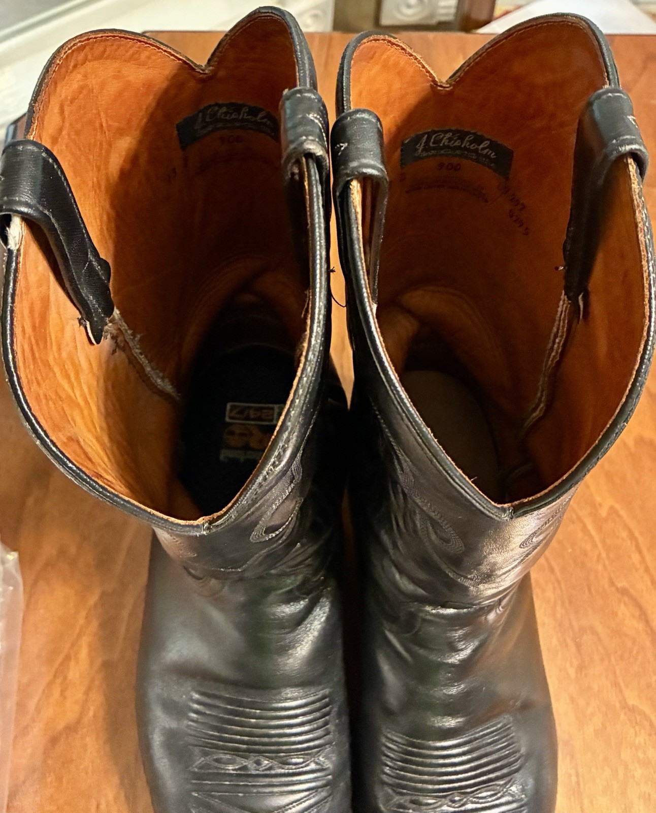 Vintage J. Chisholm Men’s Black Leather Western Cowboy Boots Size 13D USA Snip