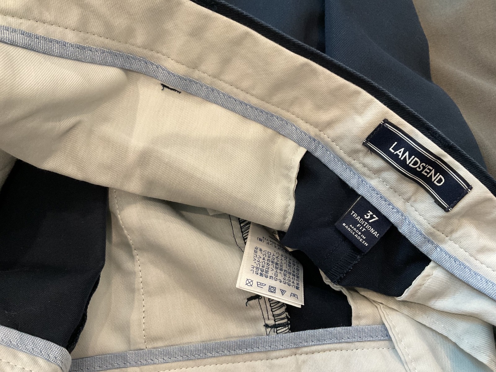 Lands’ End Traditional Fit Mens 37×31 Khaki Cuffed Creased Pleated Casual Pants