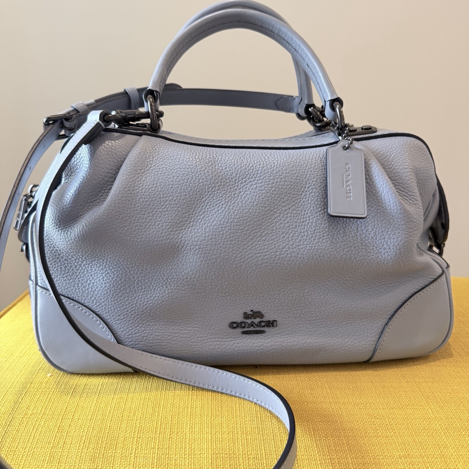 Coach Bag Mist Blue Pebbled Leather Lane Satchel 2way Shoulder Bag/Top Handle