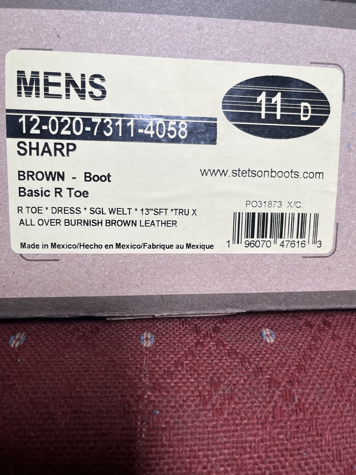 Stetson Sharp 11D Mens R Toe Western Cowboy Boots W/Box Made In USA