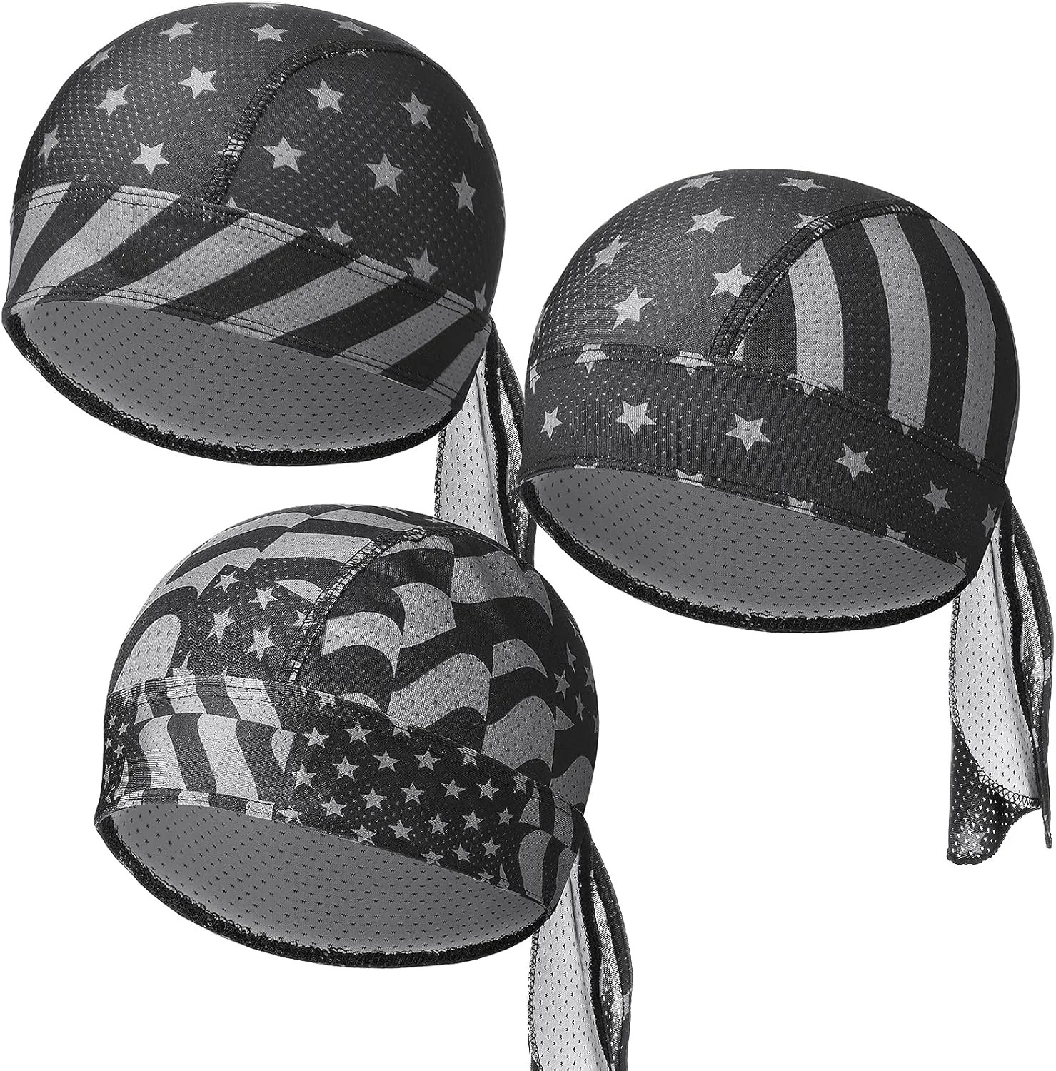 Chuangdi 3 Pcs Do Rags Dew Rag Skull Caps for 250th Anniversary Men Bandana Bean