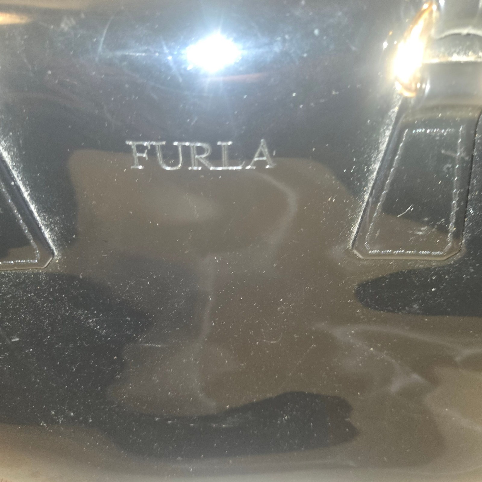 Furla Black Jelly Candy Satchel Handbag with Gold-Tone Hardware