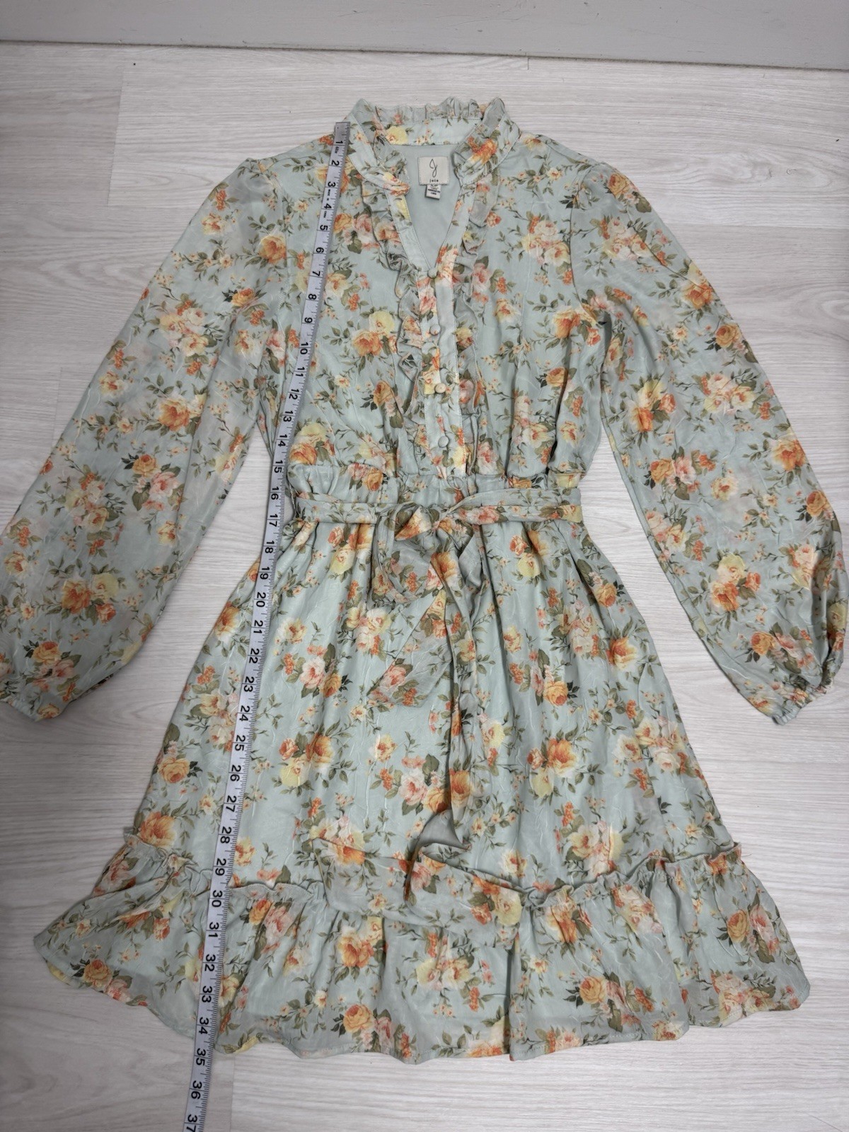 Joie Womens Green Floral V-Neck Long Sleeve Chiffon Ruffle Tie Mini Dress S