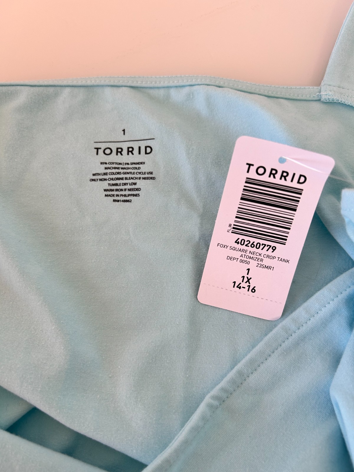 Torrid Crop Tank Size 1X 14-16 Foxy Squareneck Sleeveless Atomizer Blue NWT