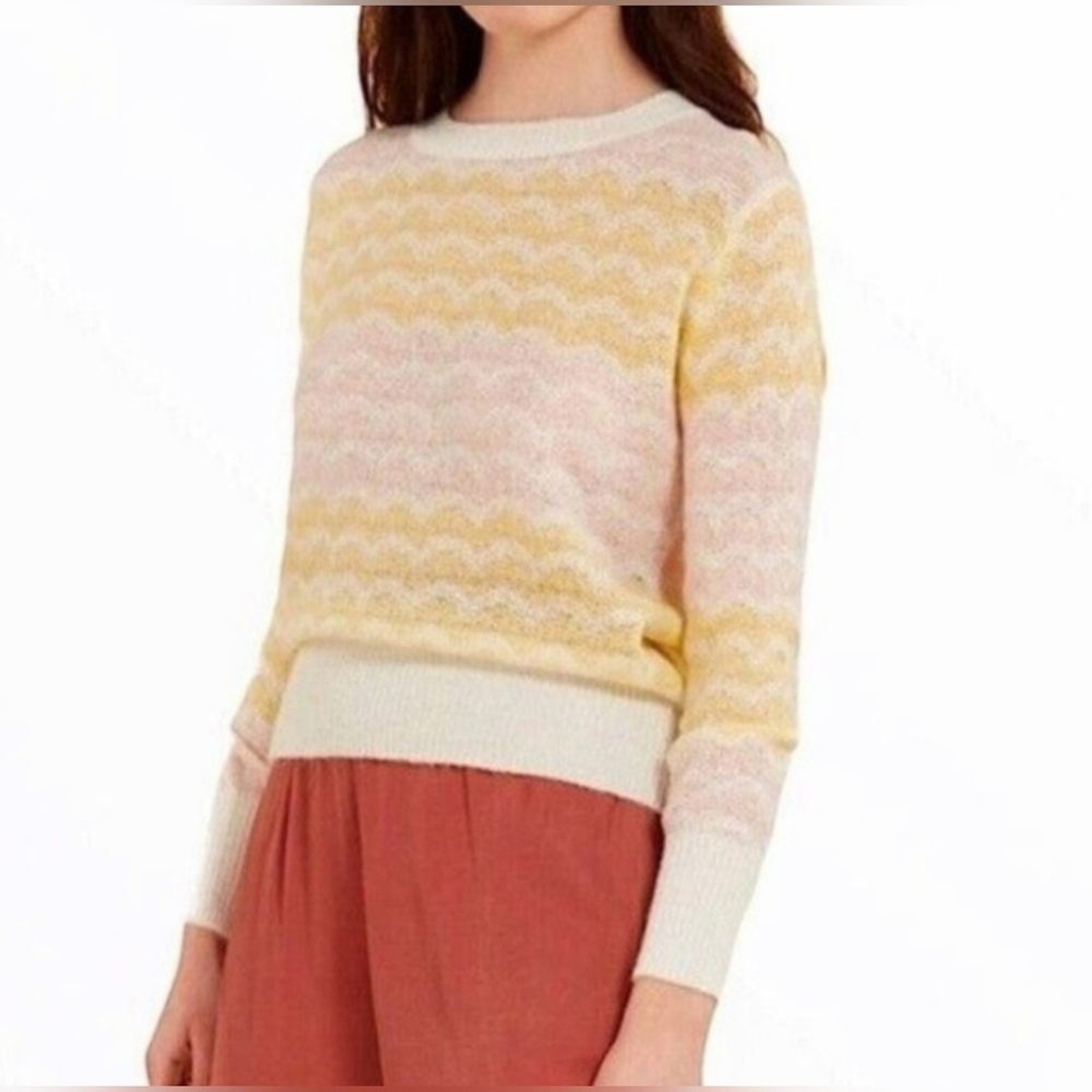 FRNCH Paris Ninette Size Medium Cream Pastel Wavy Stripe Lightweight Sweater NWT