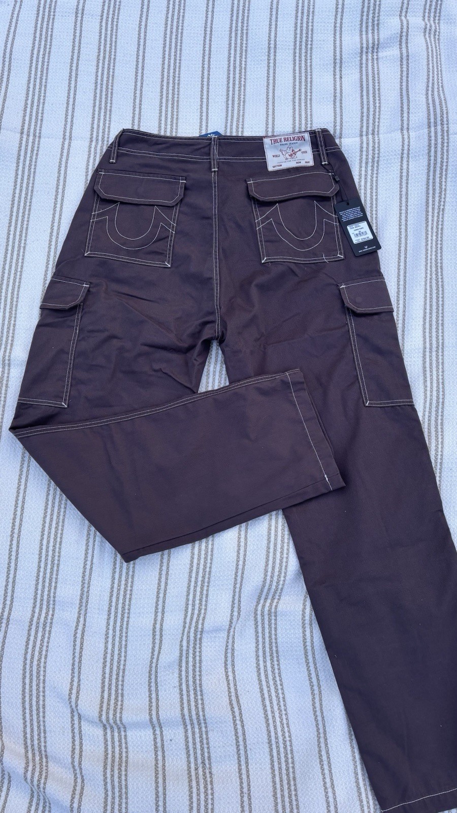 True Religion Men’s Bracken Brown Wide Cargo Pants, Size 34