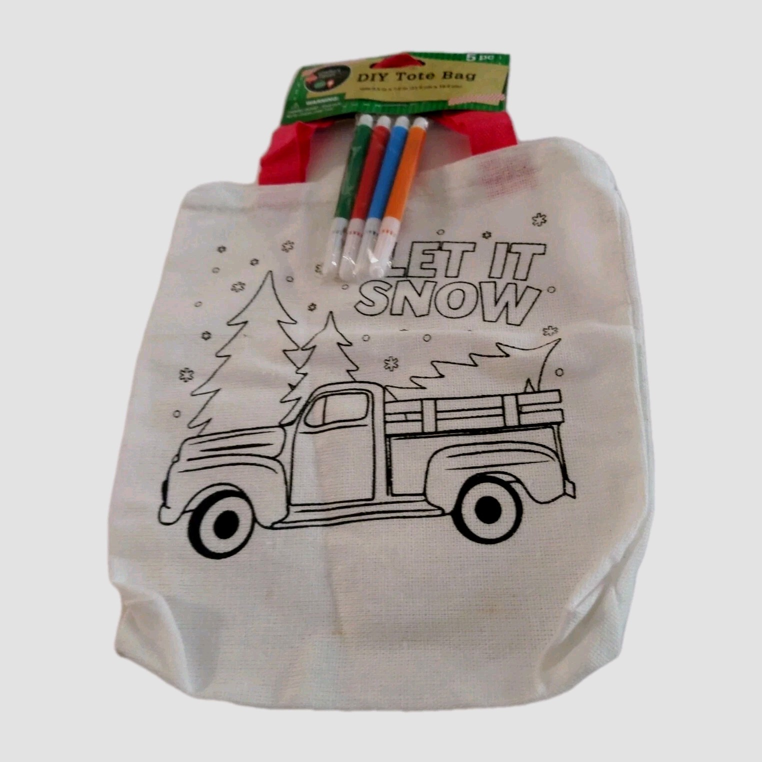 Truck Christmas DIY Small Fabric Kids Child Craft Tote Bag 8.5 in x 7.8 in 5 Pcs