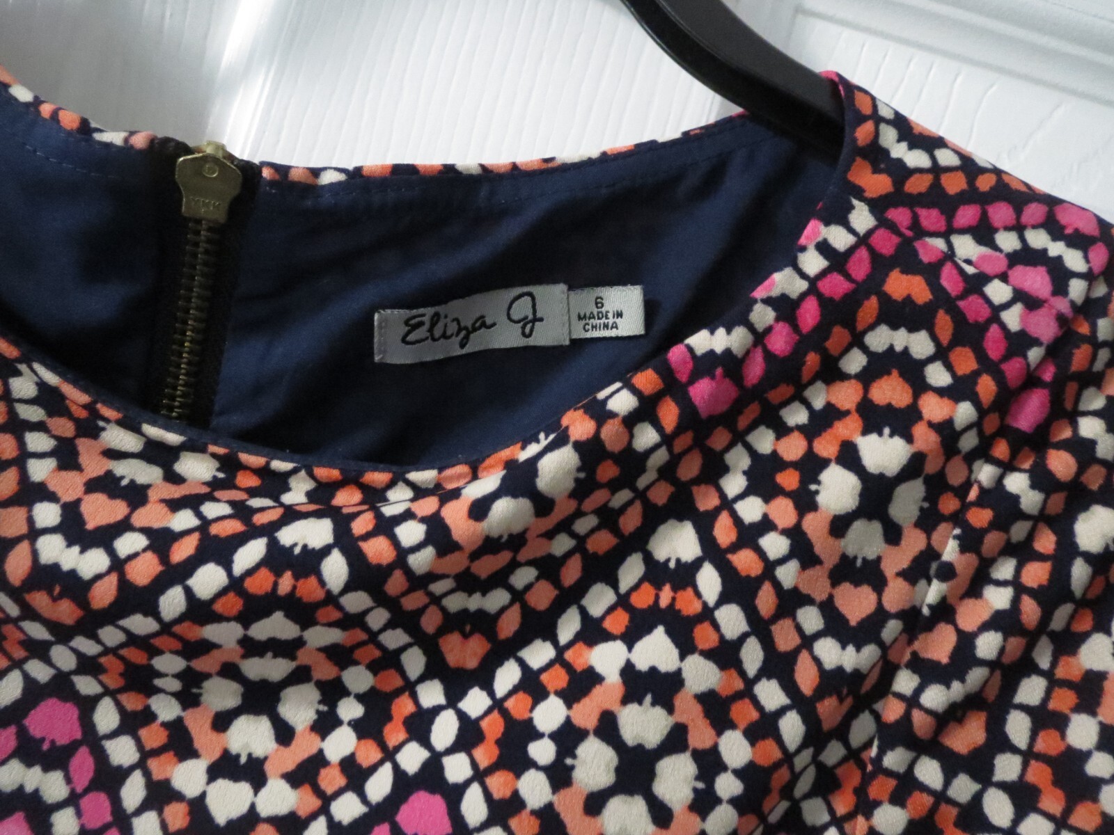 Eliza J Pink~Blue~White Geometric Boho Sheath Dress, Sz 6