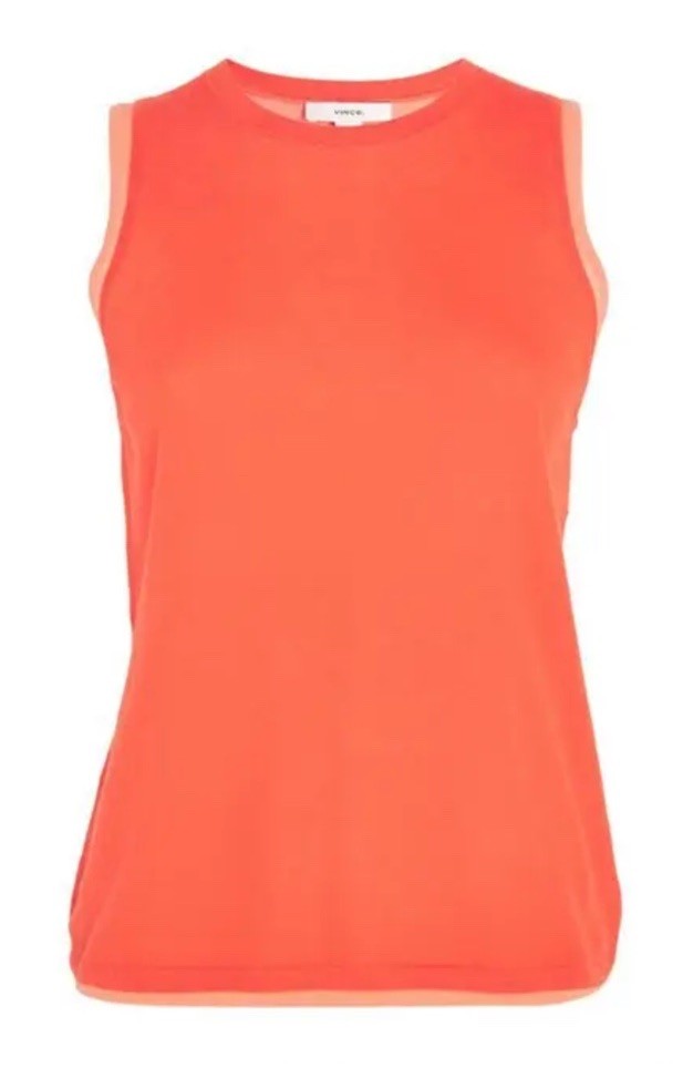 VINCE Medium Sleeveless Knit Double Layer Orange Peach Blouse Classic Preppy