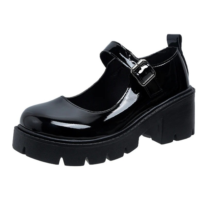 Women’s Patent Leather Mary Jane Pumps Platform Chunky Heel Ankle Strap Shoes