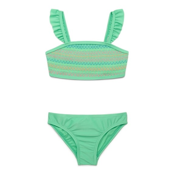 Wonder Nation Girl’s Green Smocked 2-Piece Bikini Swimsuit – Size: S (6-6X)