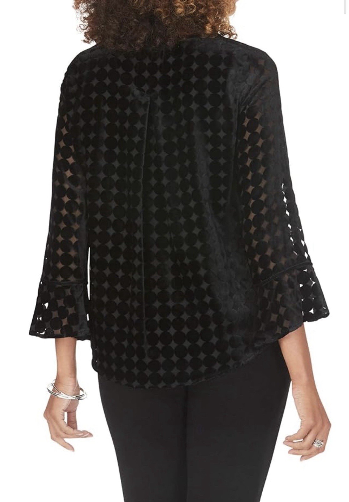 FOXCROFT VELVET BURNOUT TOP 1X {FITS XL} BLACK BELL SLV GOTHIC ROMANTIC COQUETTE