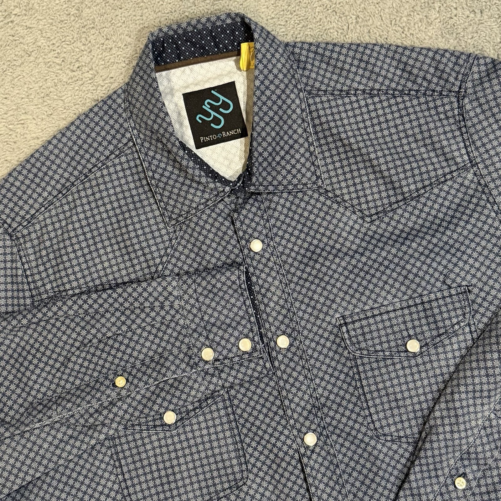 Pinto Ranch YY Western M Pearl Snap Cowboy Herringbone & Geometric Performance