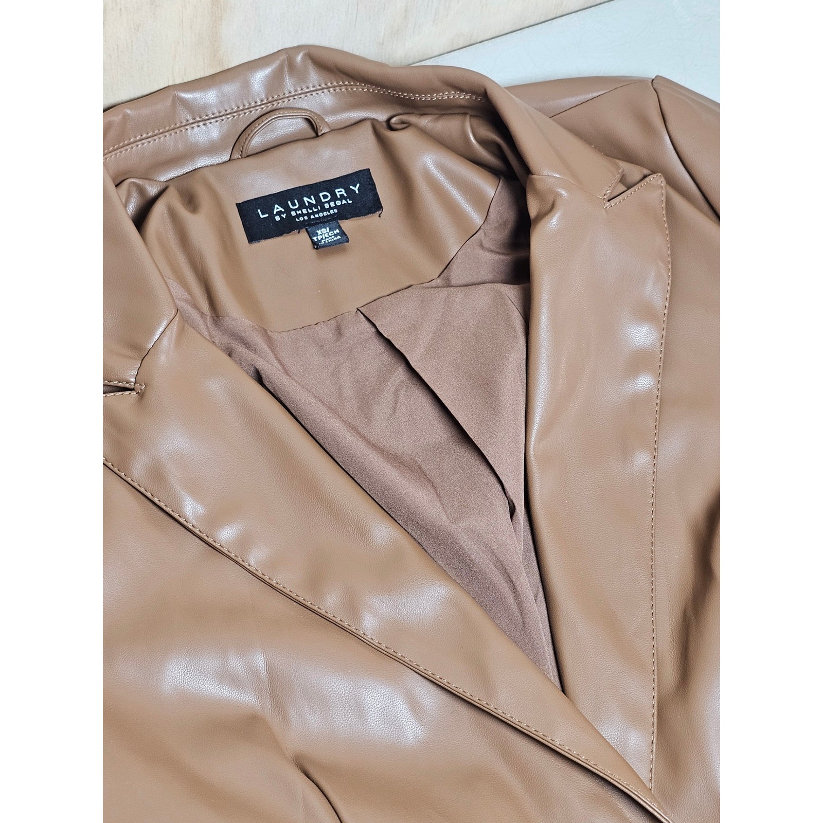 Laundry by Shelli Segal Tan Faux Leather Blazer Jacket Brown XS L1WF0038