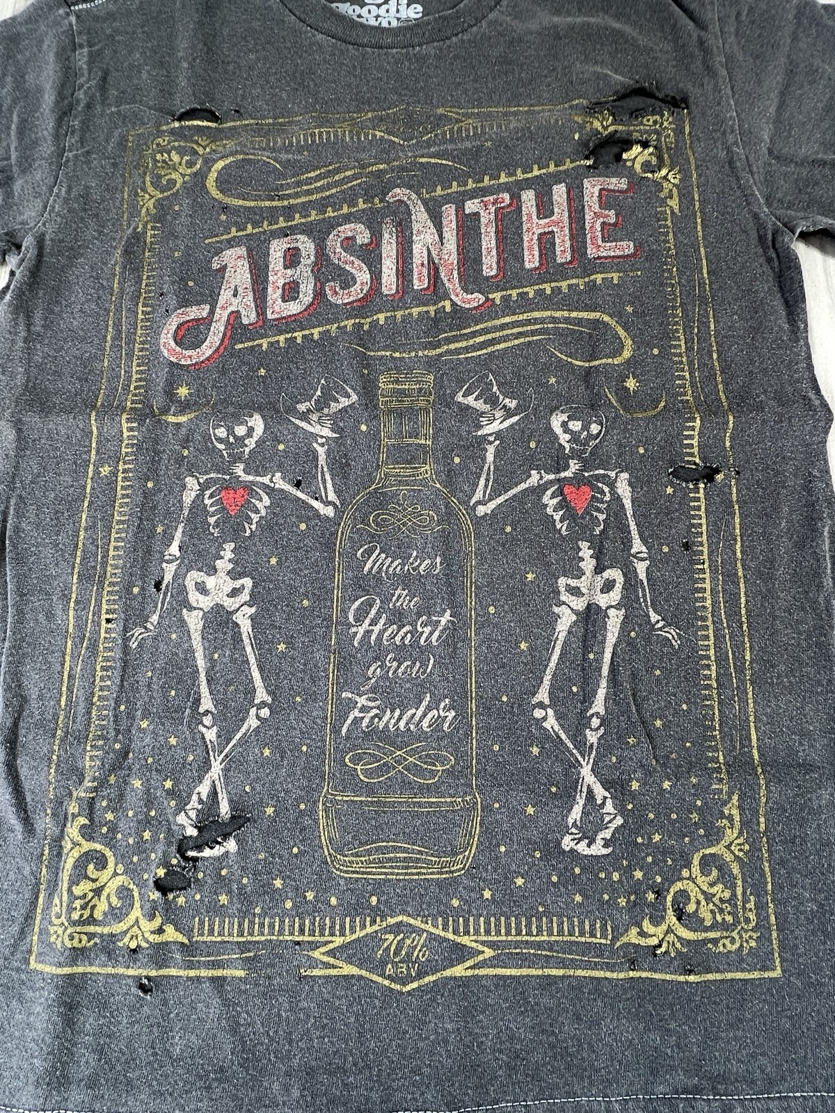 Absinthe Skeleton Distressed Graphic Women’s T-Shirt Tee Size XS