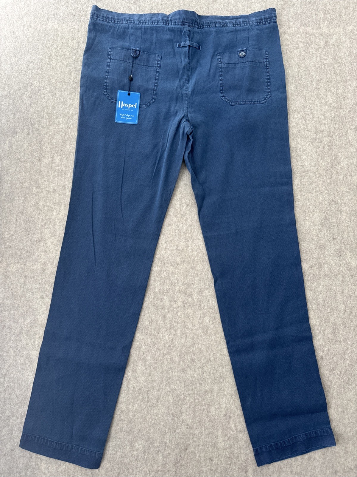 Haspel Corded Linen Blend Drawstring Trouser Blue Slim Fit Mens 36 New