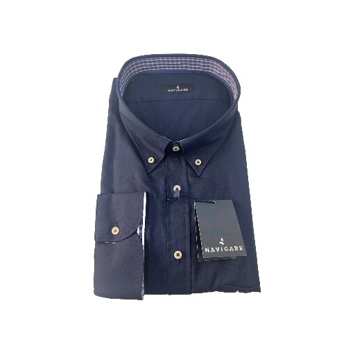 Men’s Button-Down Navigate Shaped Shirt Solid Dark Blue
