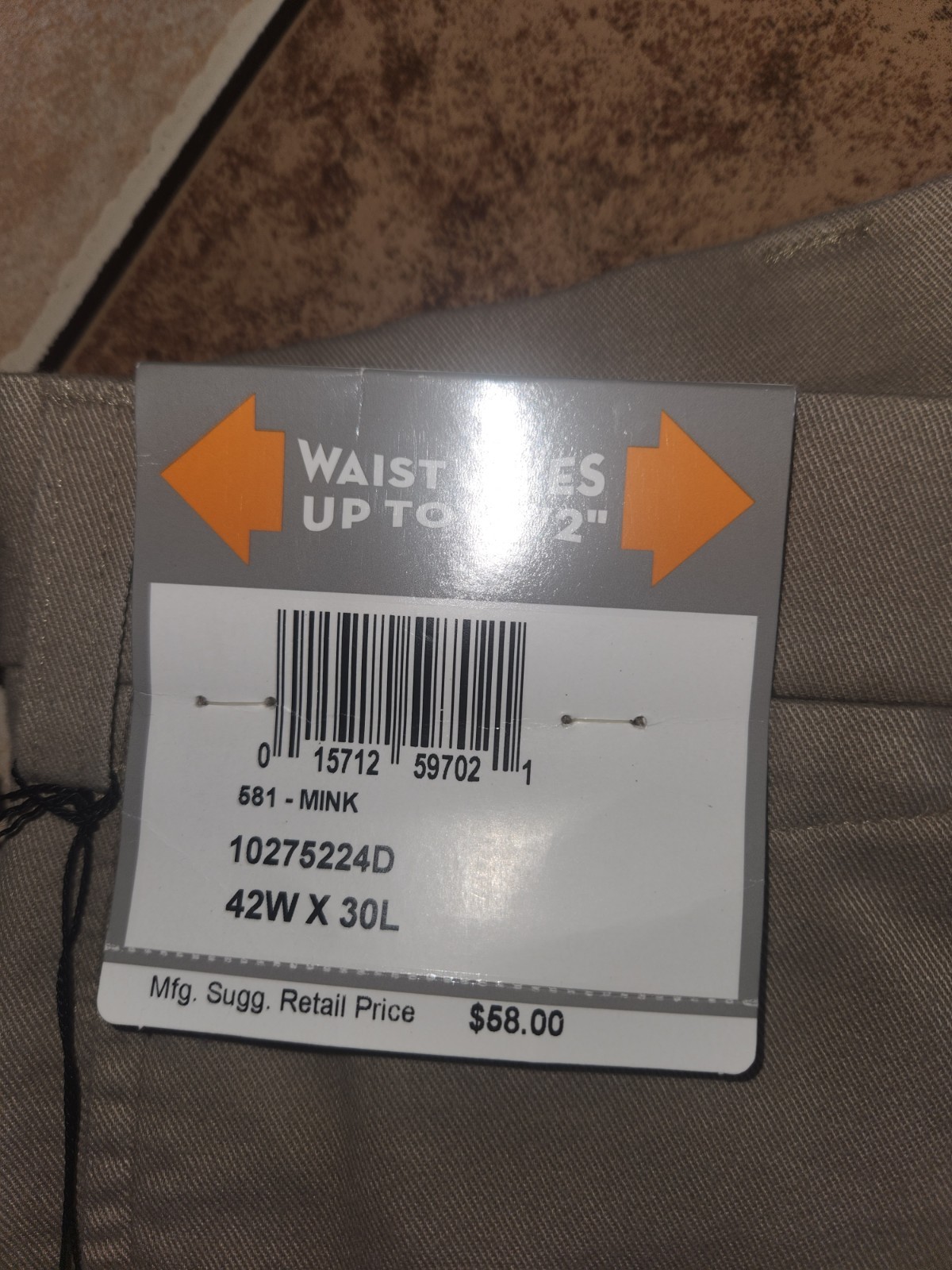 Savane Motion Men’s 42W X 30L Tan Khaki Mink Flat Front 100% Cotton NWT