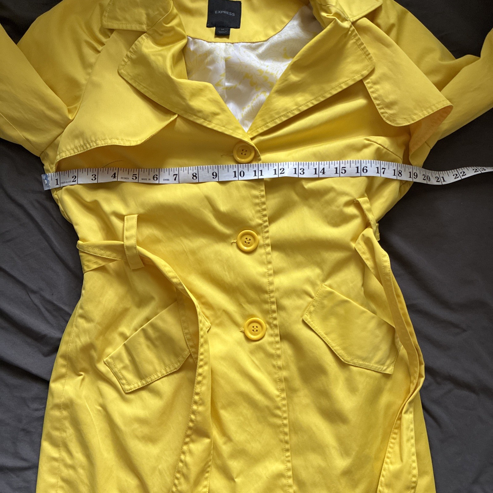 Express Sun-Kissed Yellow Belted Rain Jacket Trench Versatile for All Seasons