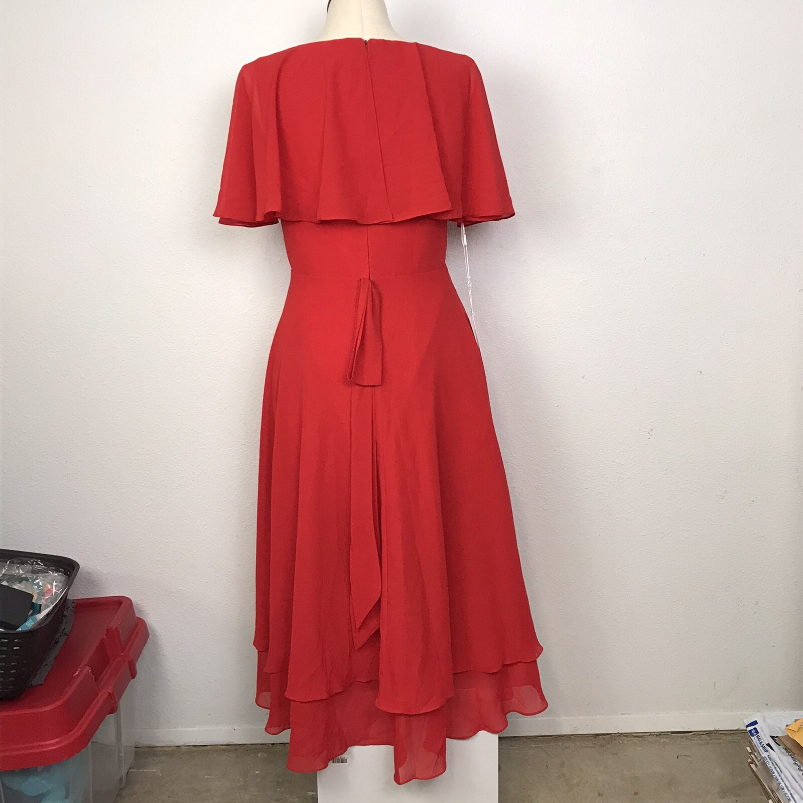 JJS House Sleeveless Asymmetrical Dress Women’s Size 14 Color Red V-Neck Hi-Low
