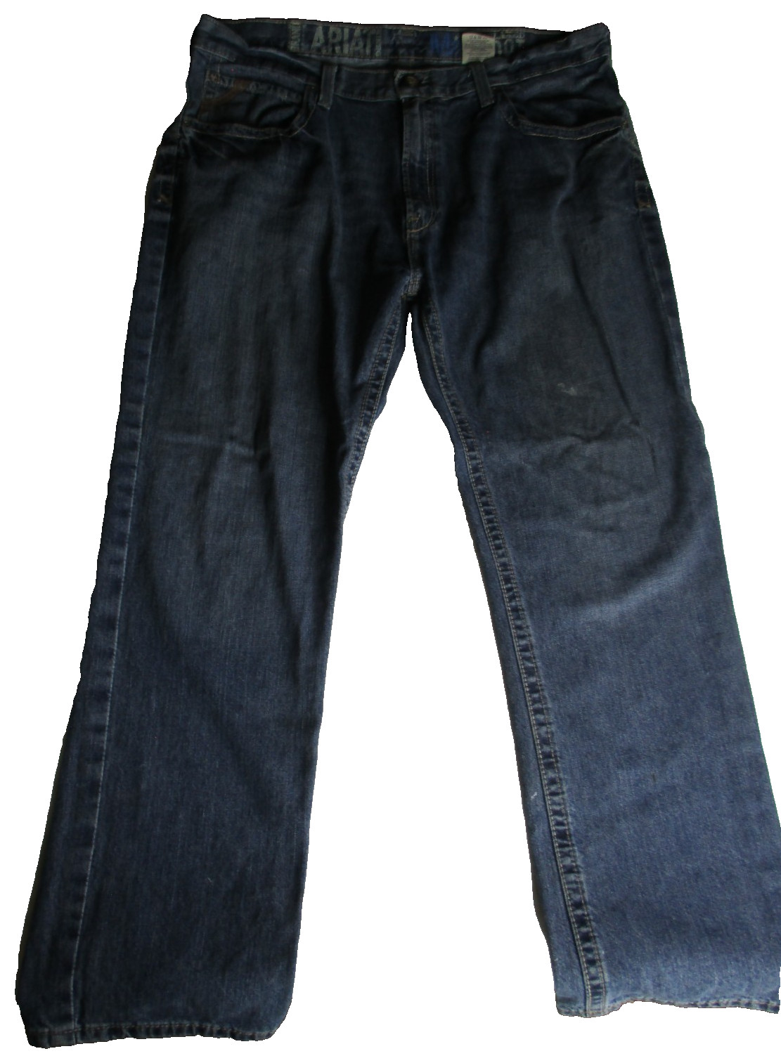Ariat M2 Denim Jeans Men’s 40×32 Blue Relaxed Boot Cut Med Wash Whiskers Stained