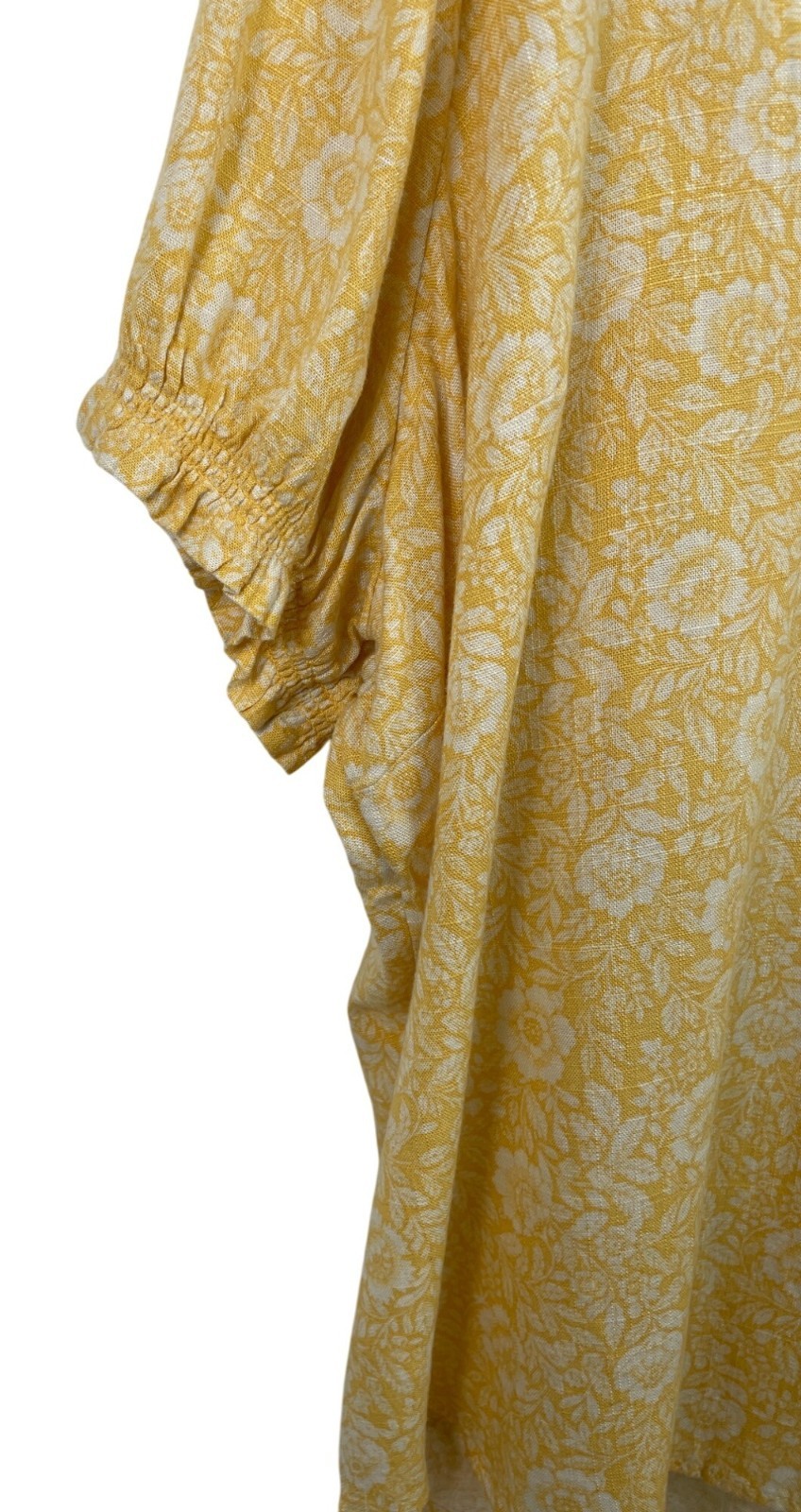 Falls Creek Womens Size 2X Yellow & White Floral Print Linen Blend Shirt