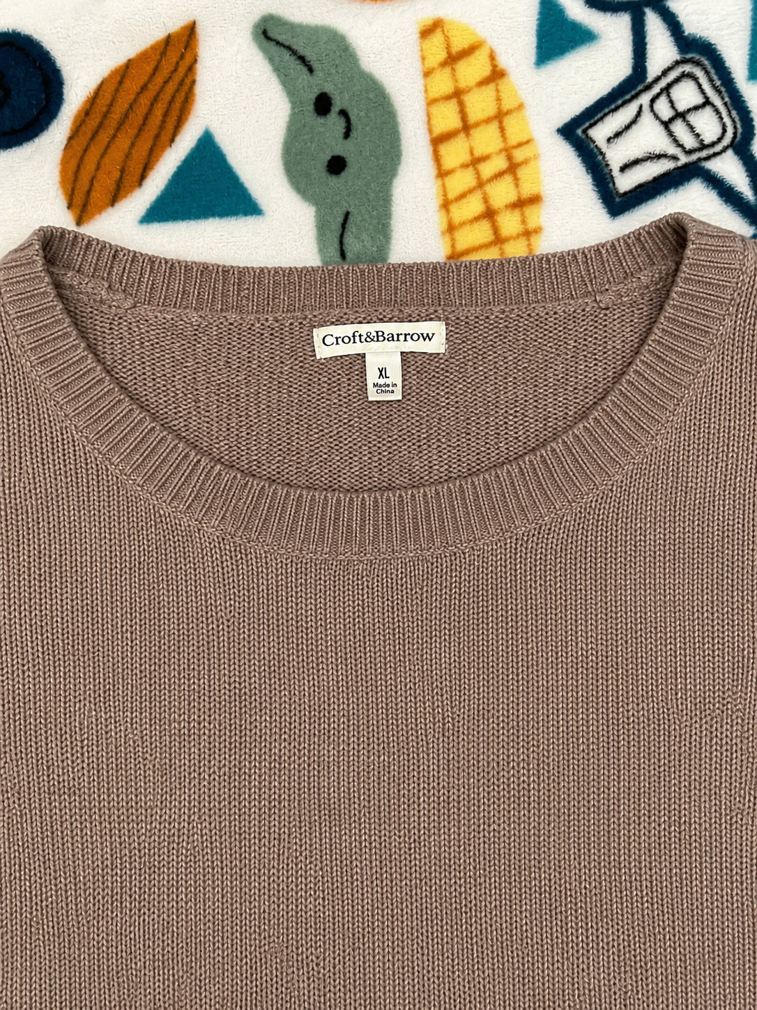 Croft & Barrow Womens XL Taupe Lightweight Knit Sweater Zip Pocket Long Sleeve P
