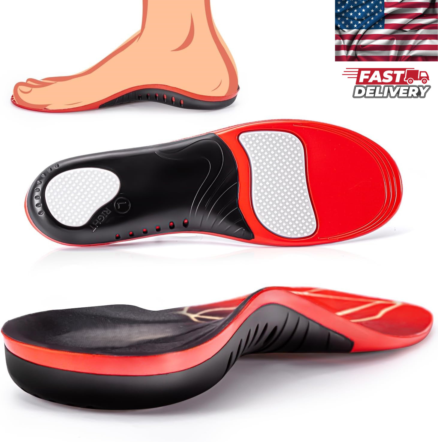 220+ Lbs Heavy Duty Support Plantar Fasciitis Insoles Arch Support Work Boot Sh