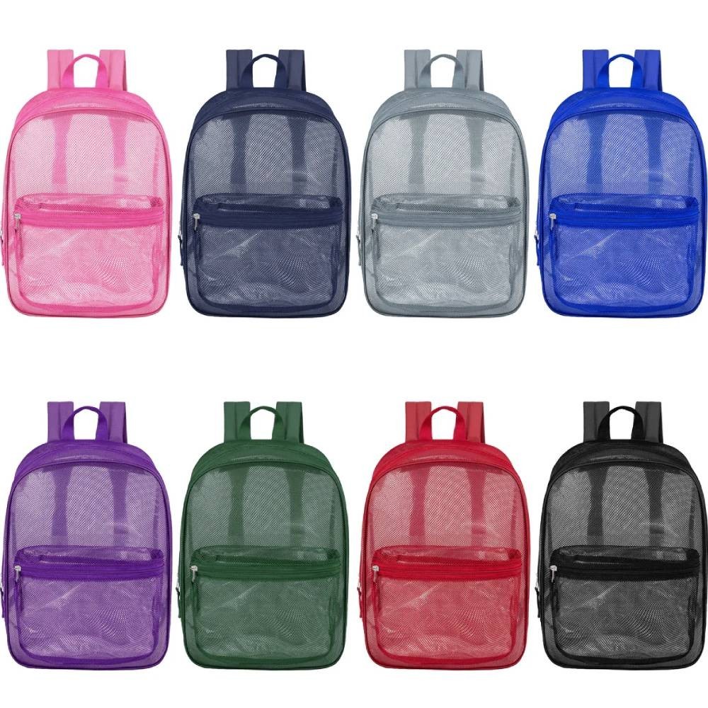 24 Pack 17″ Mesh Backpacks Bulk Wholesale School Bags Donation 8 Assorted Colors
