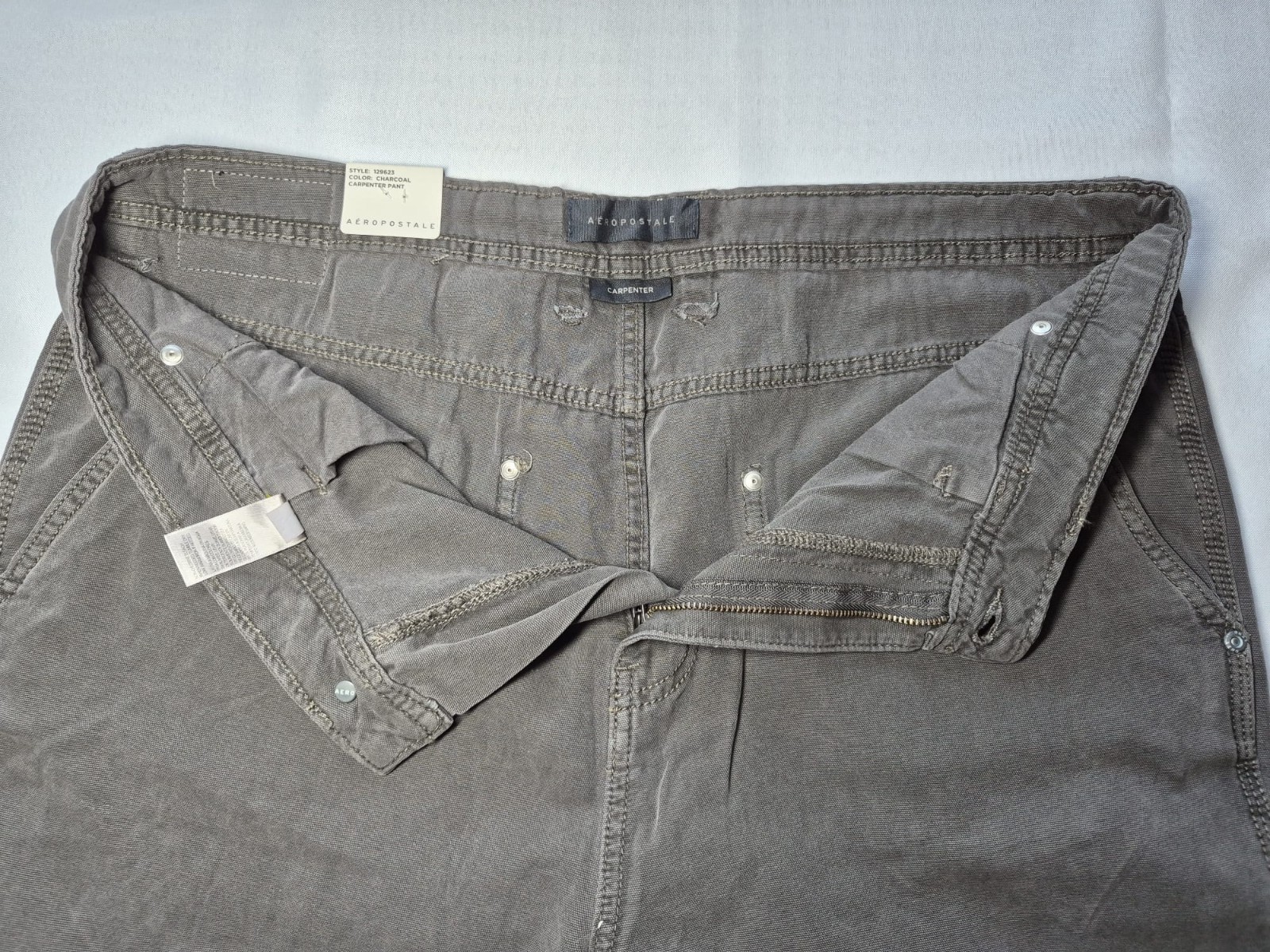 Aero Men’s Carpenter Pants Gray Canvas Straight Leg Workwear Pockets 34 L