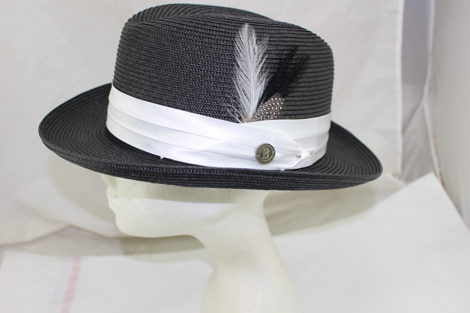 Bruno Capelo Godfather Collection Black Fedora Hat With Feathers Size L