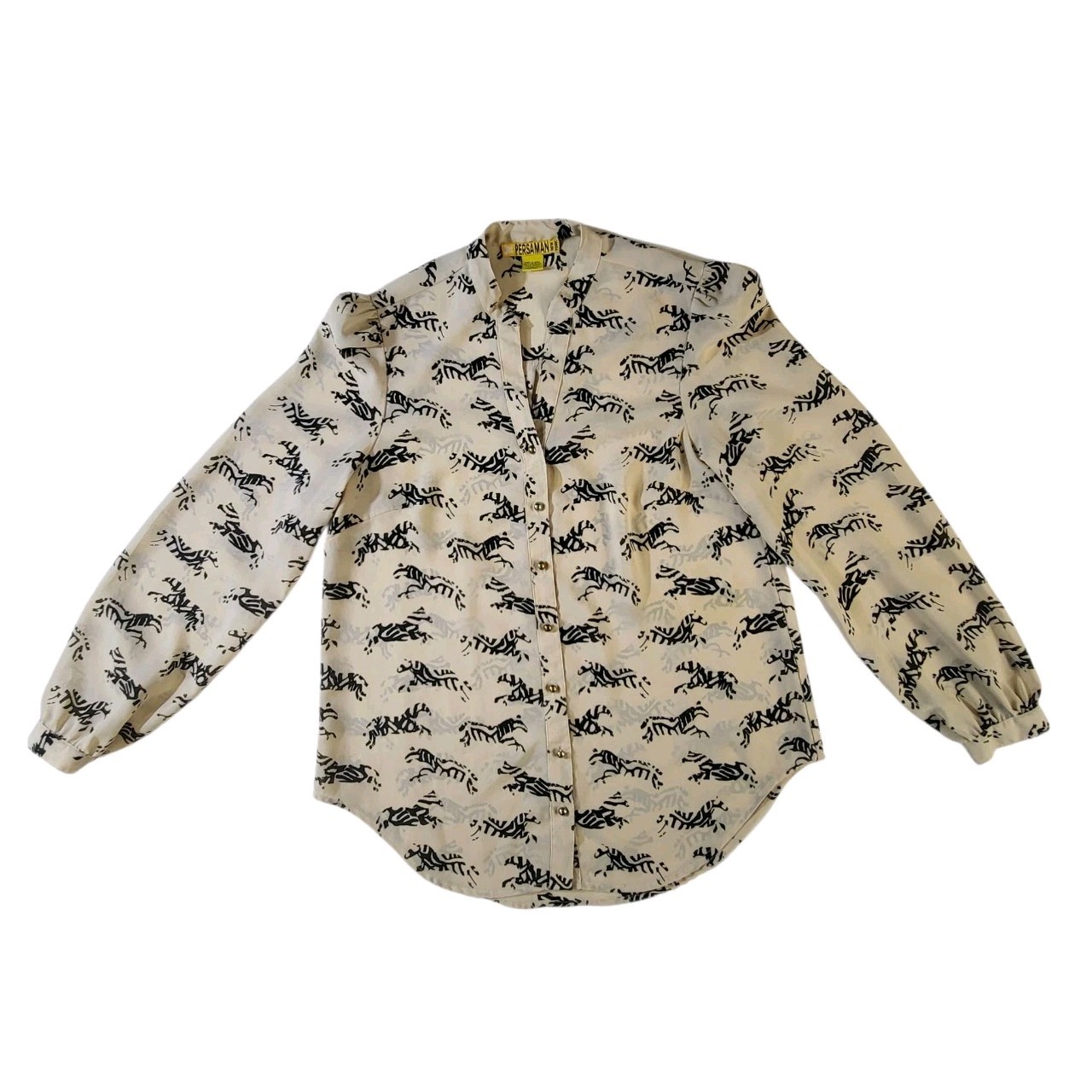 Persaman NY Blouse Women’s Medium Beige Animal Zebra Print Long Sleeve Button Up