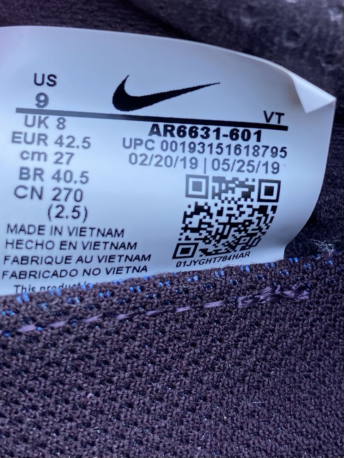 Nike Air VaporMax 2019 Sneakers Men’s 9 Gray Burgundy Ash AR6631-601
