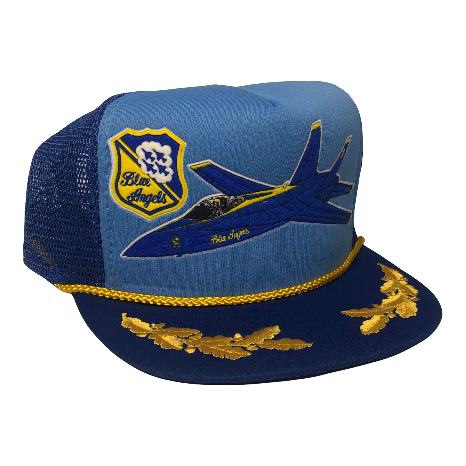 Vintage US Navy Blue Angels Trucker Hat Snapback Mesh Scrambled Eggs F-18 NOS