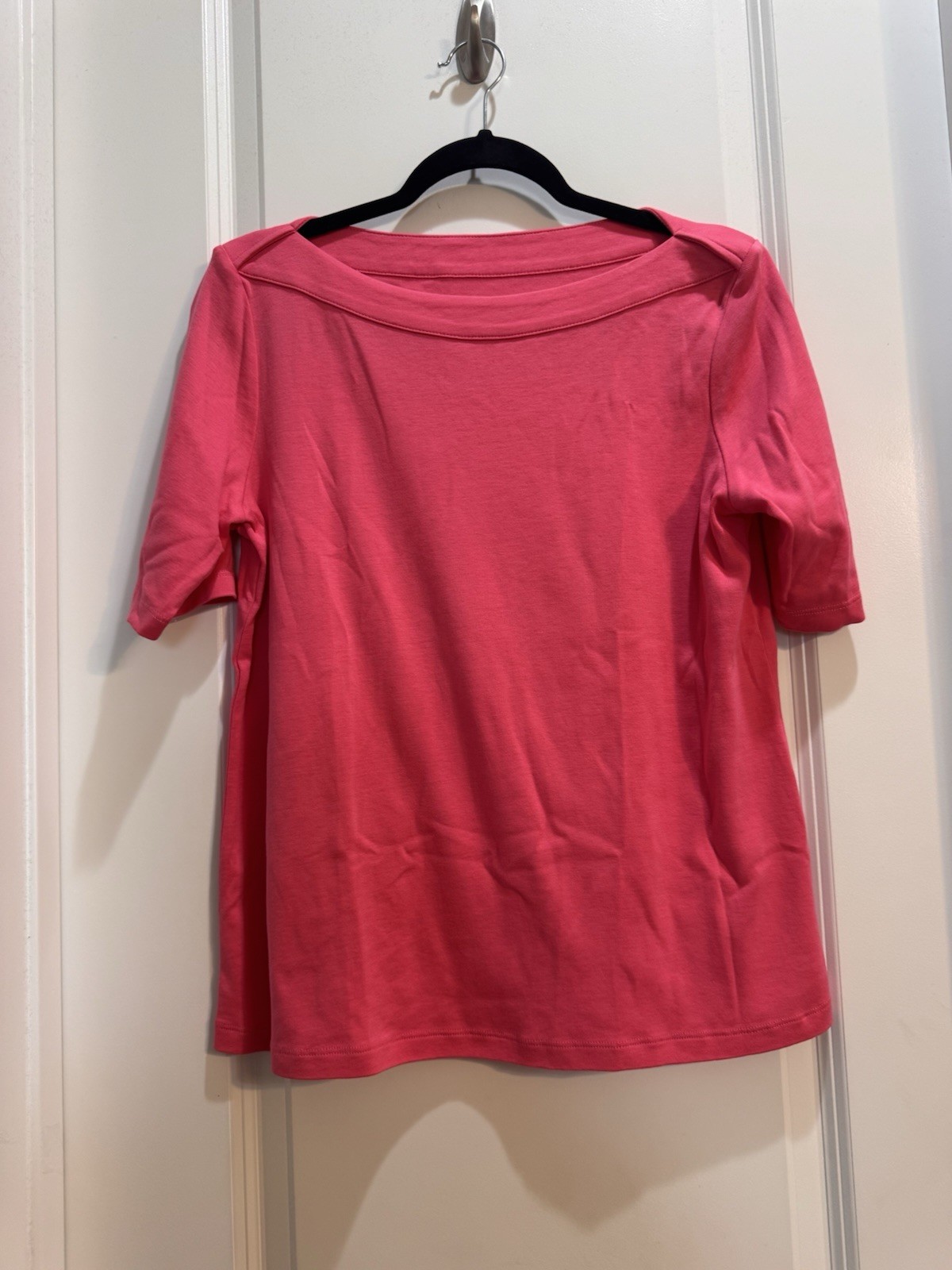 J. Jill Perfect Pima Hot Pink Short Sleeve Tee MP Boat Neck Armpit To Armpit 20”
