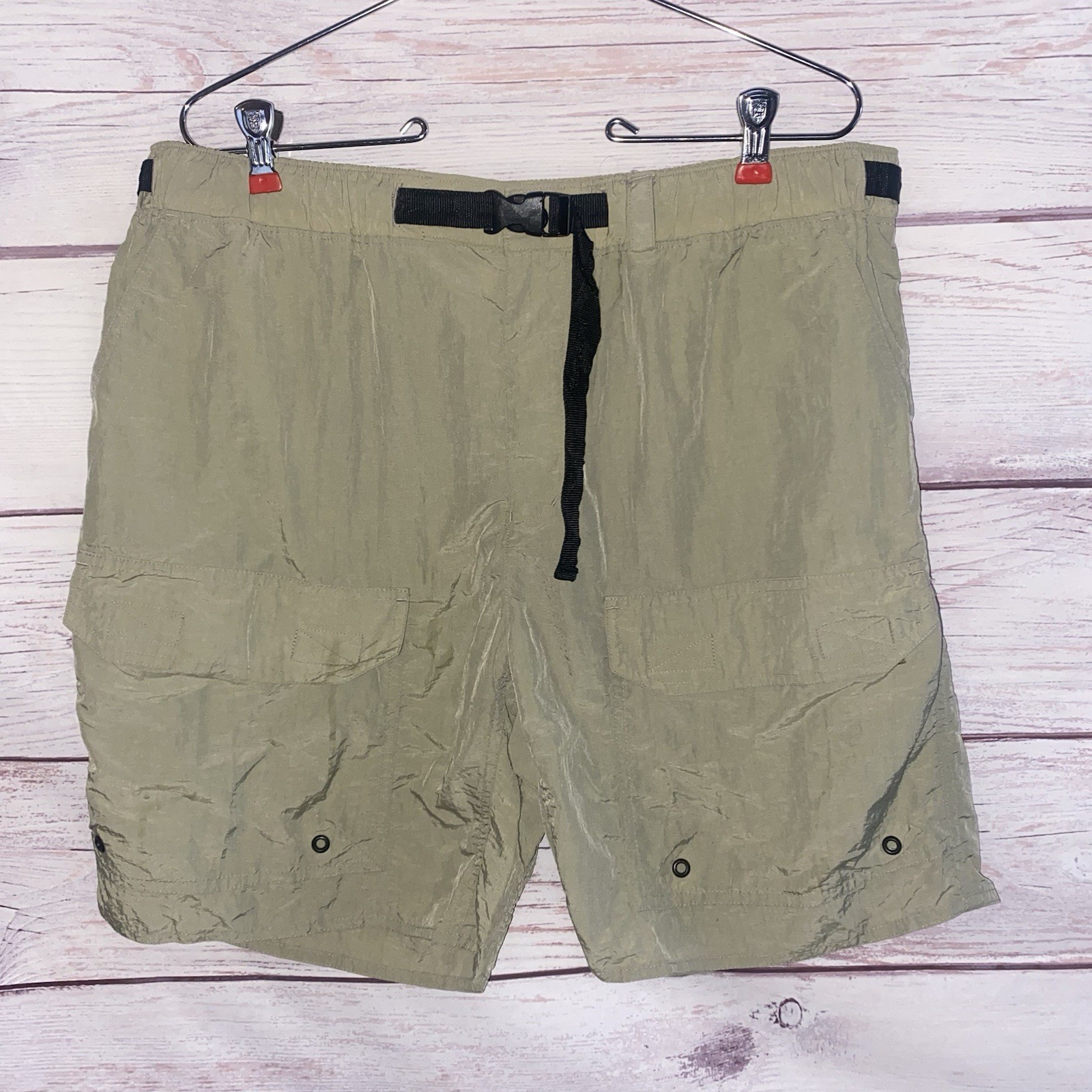 3 REI Mens Shorts L Light Green Tan Lt Tan Belted Hiking Outdoor A15