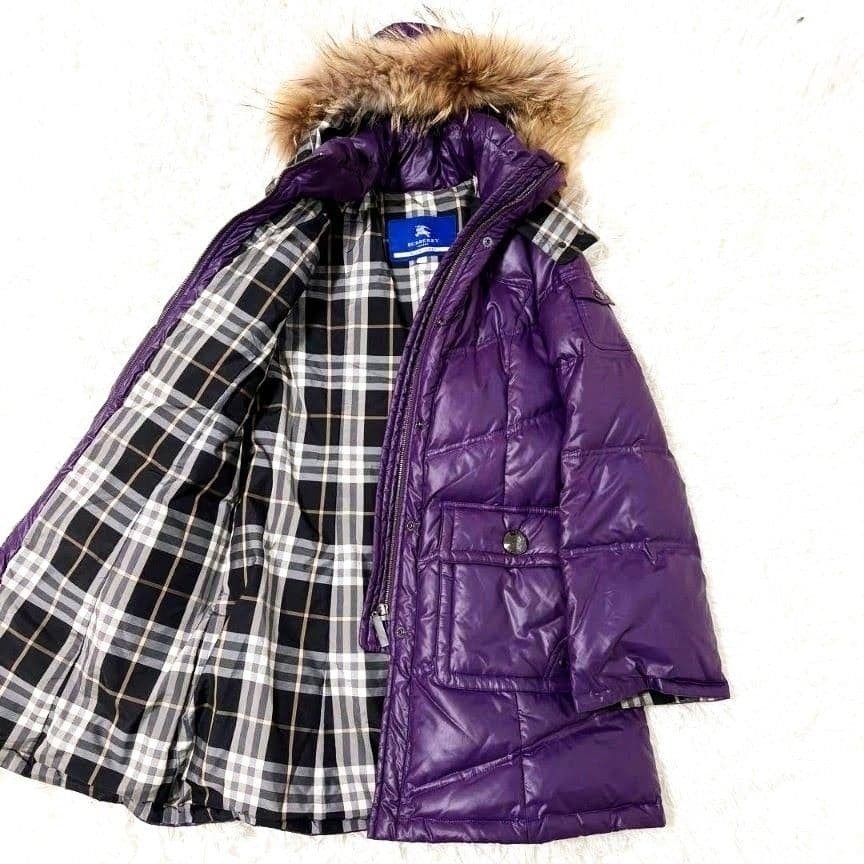 Burberry Blue Label Nova Check Fur Hooded Down Jacket