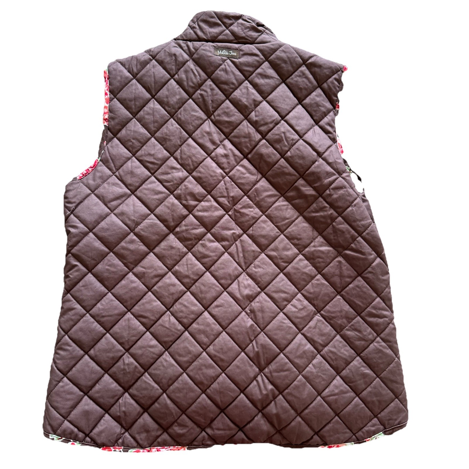 Matilda Jane Sydney Reversible Quilted Brown Floral Snap Vest Women Size XL NWT