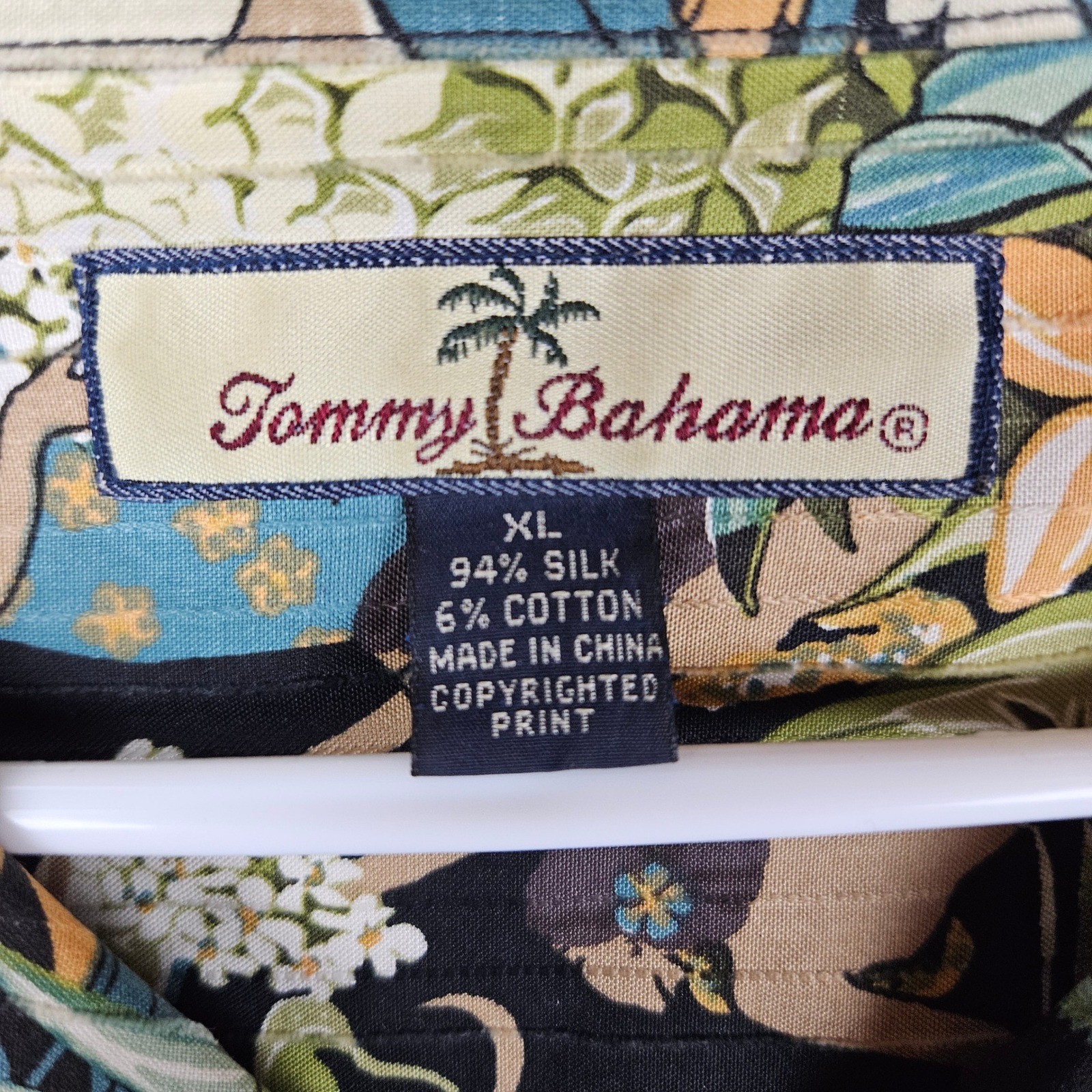 Tommy Bahama Mens XL Silk Cotton Hula Girl Pineapple Tropical Camp Shirt Green