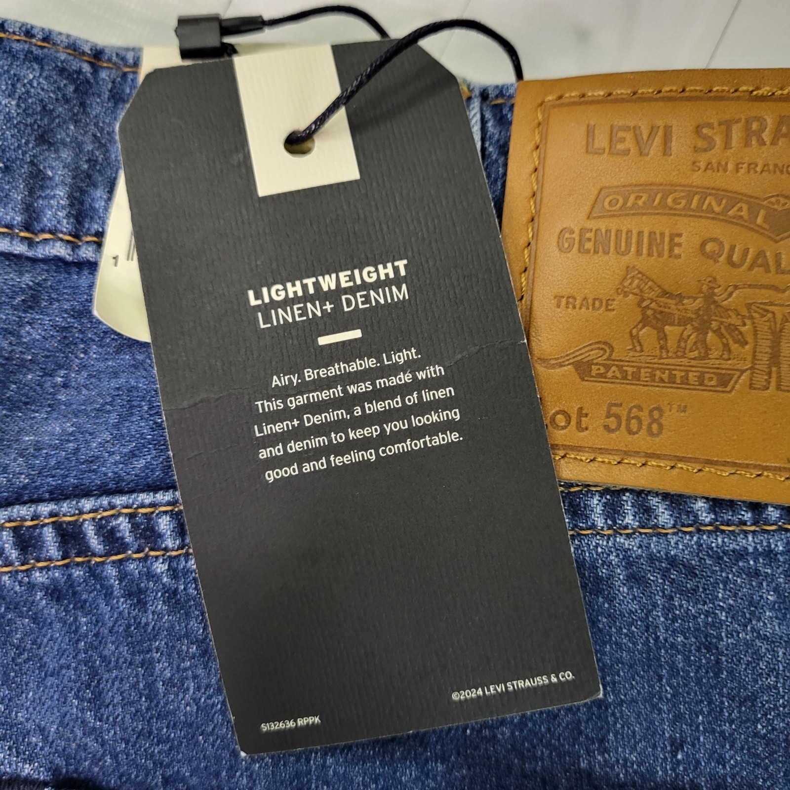 Levis Premium 568 Loose Straight Jeans 38×30 Mens Blue New With Tags 0 Cotton