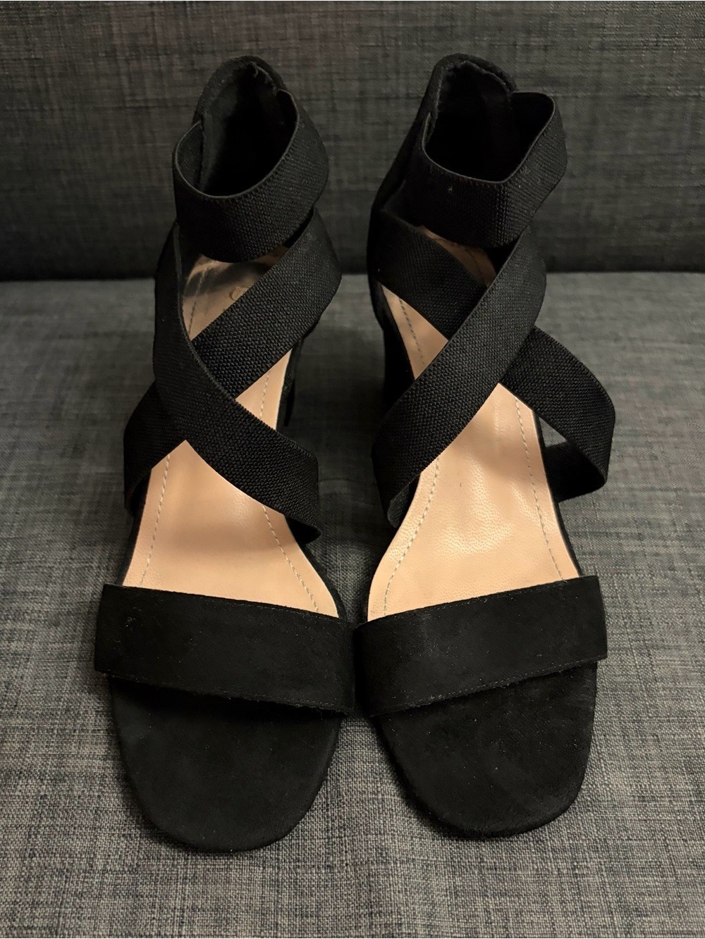 DREAM PAIRS Black Suede Elastic Criss Cross Block Heel Sandals Women’s Size 7.5