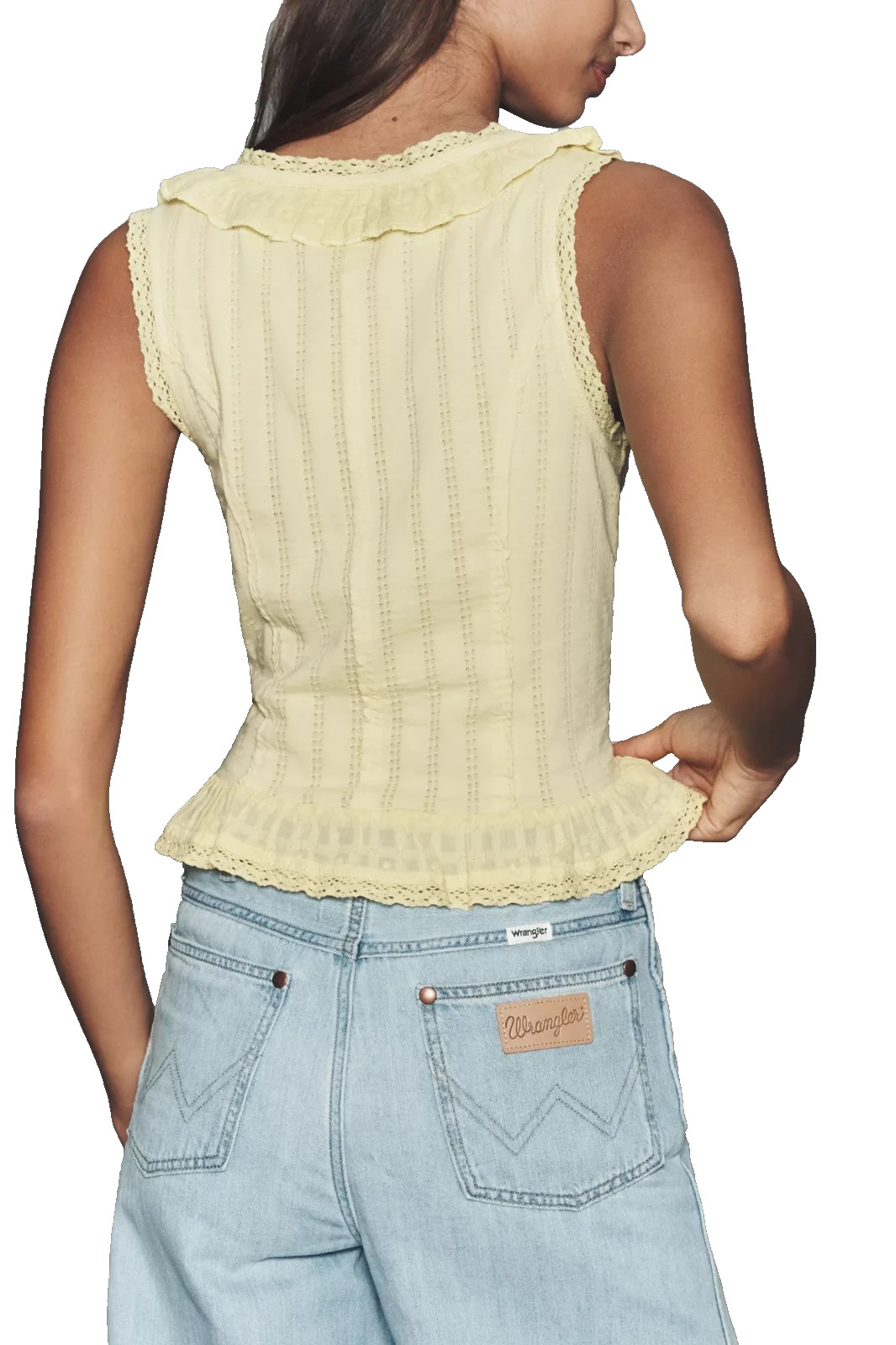 ANTHROPOLOGIE “Pilcro Eyelet Ruffle Tank”​ Lemongrass Size Small NWT $88