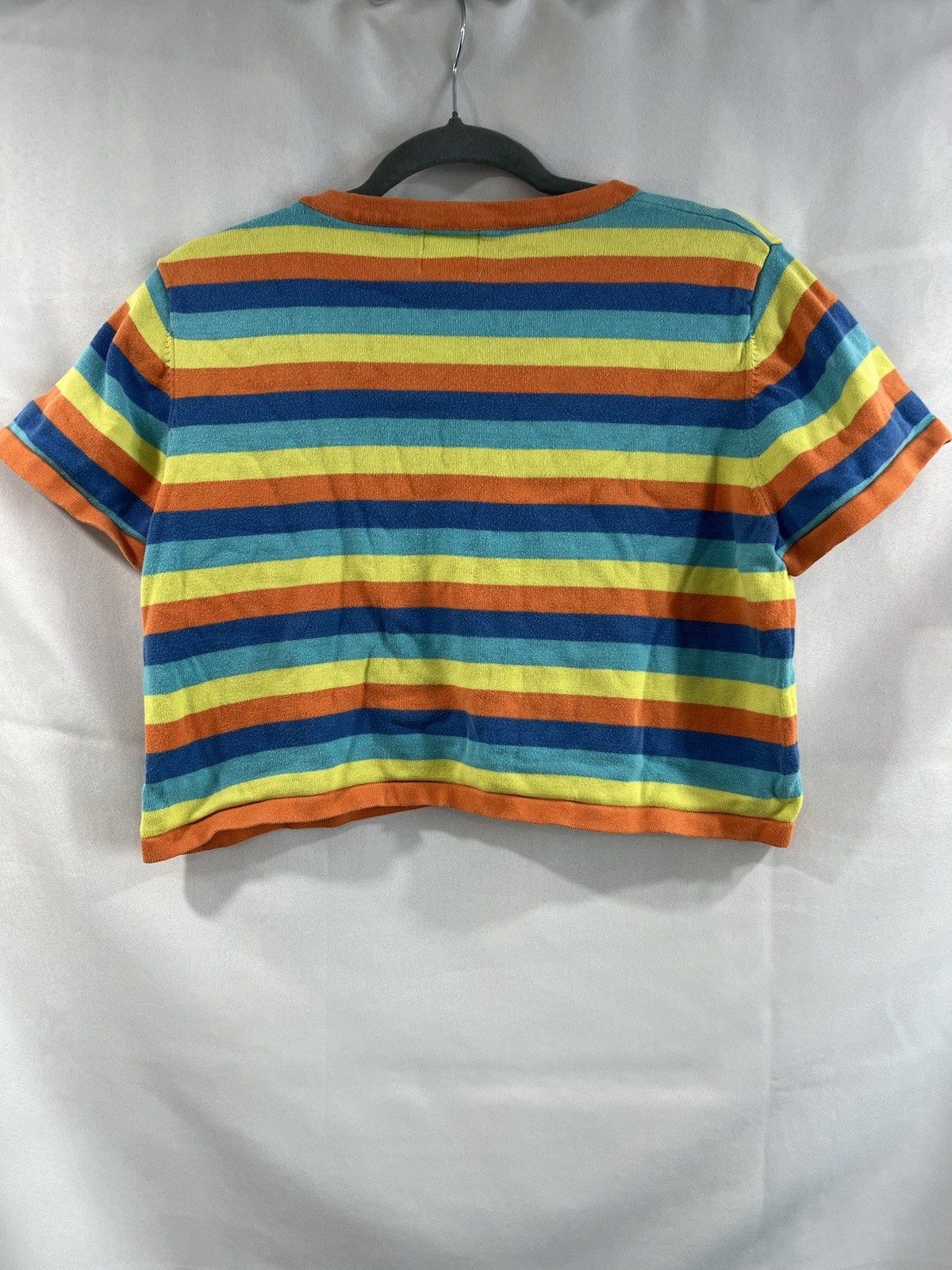 Shiny By Nature Striped Knit Top Large Colorful Cotton 1970s Retro Tomboy Hippie
