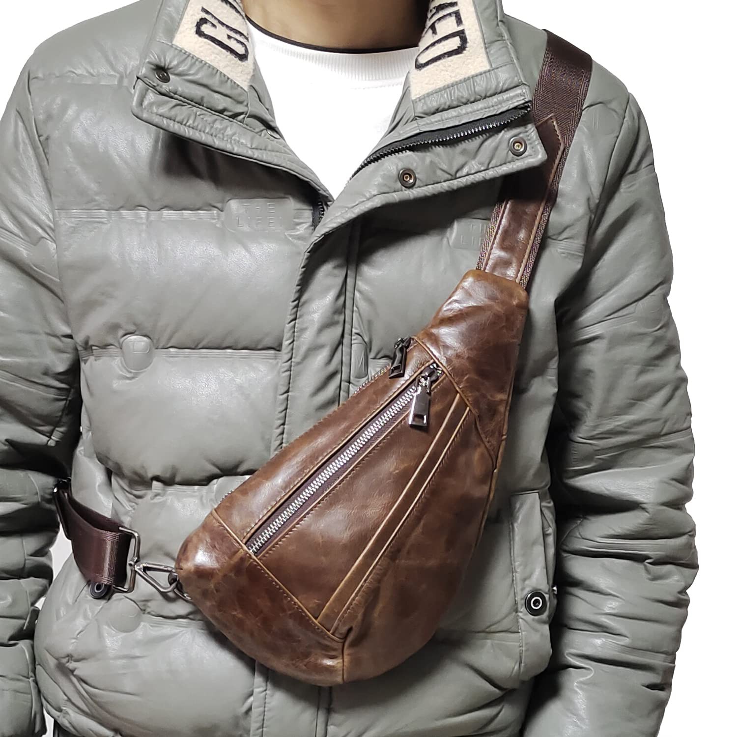 Leather Crossbody Sling Bag for Men Women Single Shoulder Chest Pack Backpack…